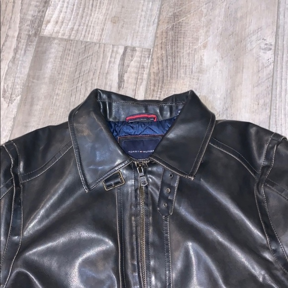 Tommy Hilfiger dark brown leather bomber jacket xl - Picture 2 of 5